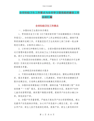 全市妇幼卫生工作要点与全市学习型党组织建设工作总结汇编
