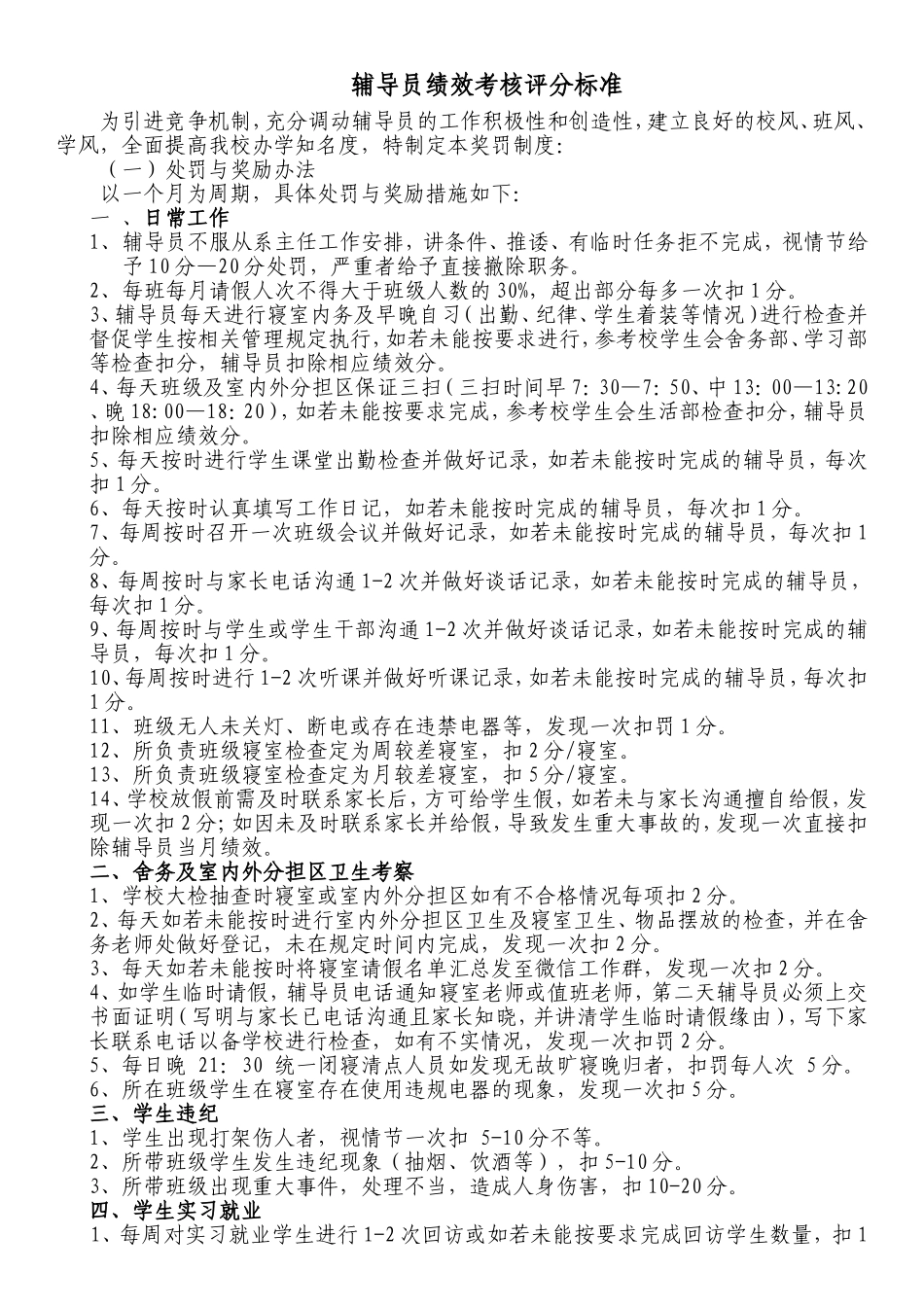 辅导员绩效考核评分标准_第1页