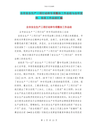 全市安全生产三项行动和专项整治工作总结与全年宣传、信息工作总结汇编