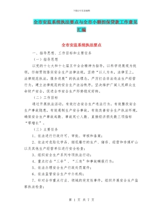 全市安监系统执法要点与全市小额担保贷款工作意见汇编
