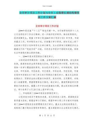 全市审计项目工作计划与全市工业稳增长调结构增效益工作方案汇编