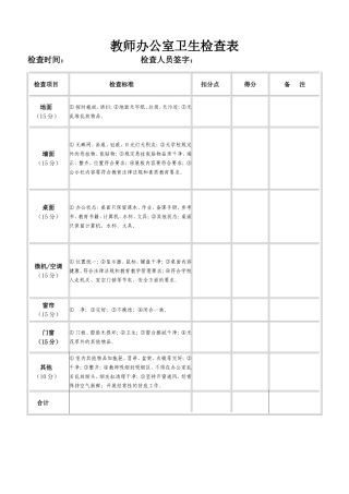 教师办公室卫生检查表