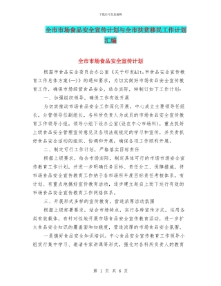 全市市场食品安全宣传计划与全市扶贫移民工作计划汇编