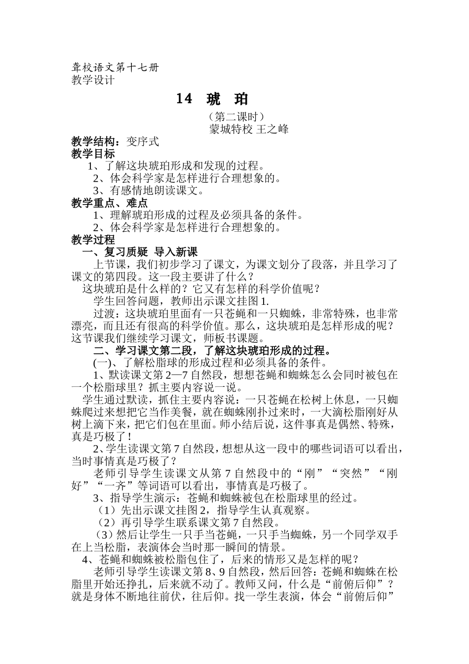 琥珀教学设计_第1页