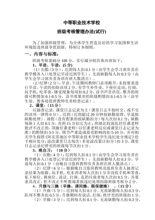 中职学校班级考核管理办法