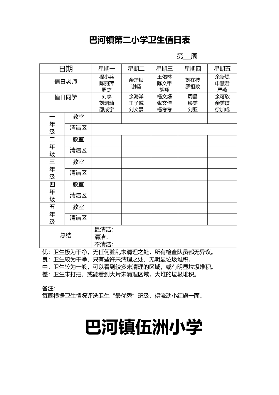 小学卫生值日评分表_第1页