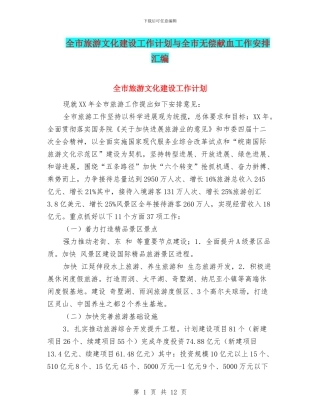 全市旅游文化建设工作计划与全市无偿献血工作安排汇编