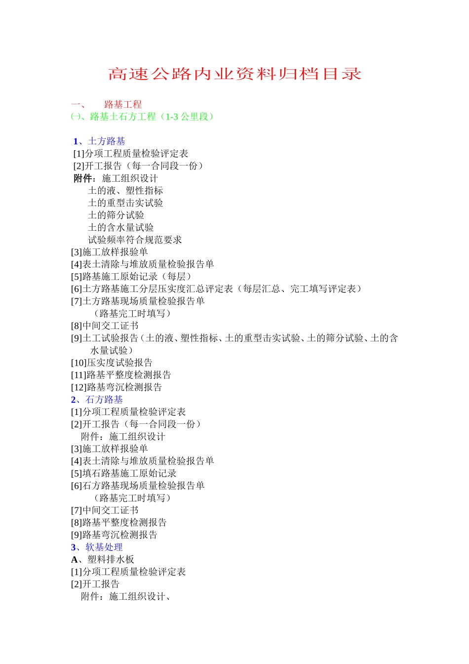 高速公路内业资料归档目录_第1页