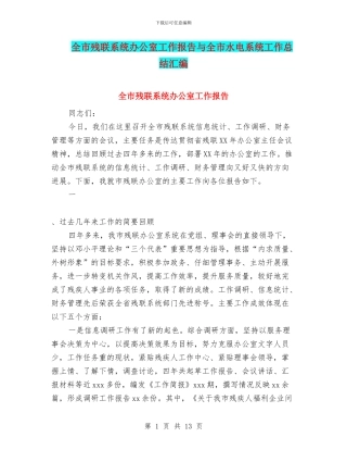 全市残联系统办公室工作报告与全市水电系统工作总结汇编