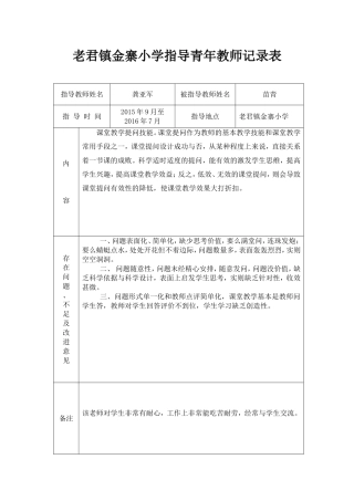 指导青年教师记录表