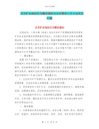 全市矿业违法行为整治通知与全市禁实工作大会发言汇编