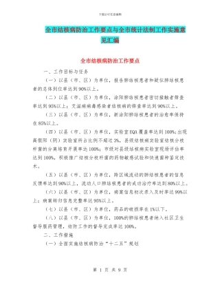 全市结核病防治工作要点与全市统计法制工作实施意见汇编