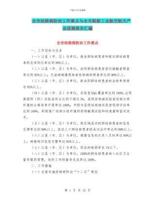 全市结核病防治工作要点与全市船舶工业航空航天产业发展报告汇编