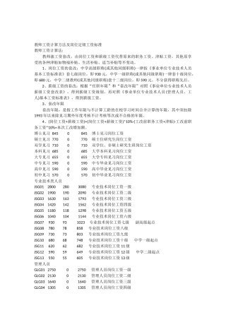 教师工资计算方法及岗位定级工资标准