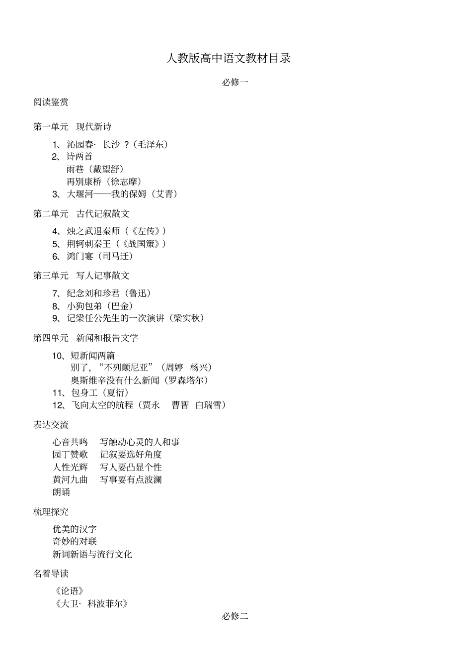 人教版高中语文目录_第1页
