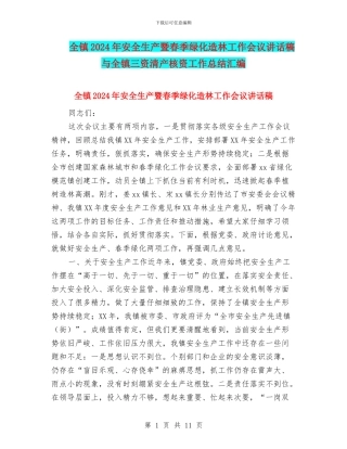 全镇2024年安全生产暨春季绿化造林工作会议讲话稿与全镇三资清产核资工作总结汇编