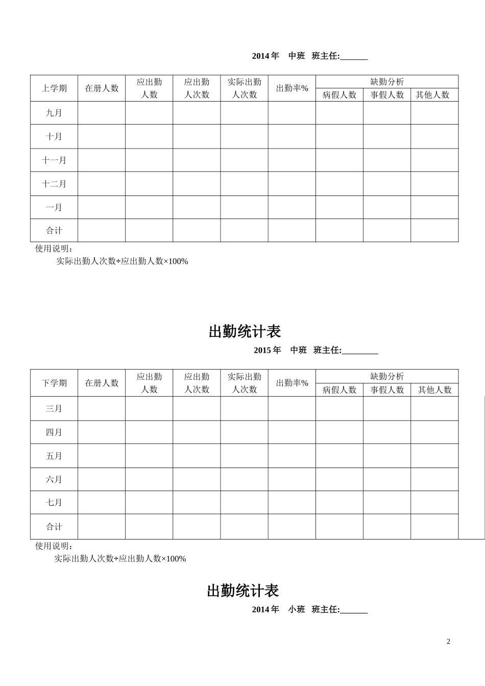 幼儿园出勤统计表_第2页
