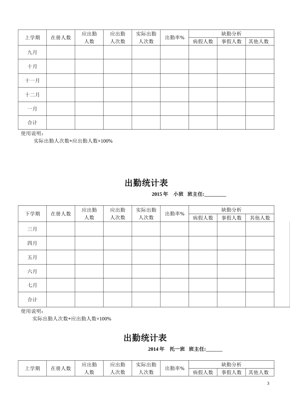 幼儿园出勤统计表_第3页