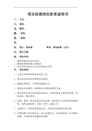 营运经理岗位职责说明书