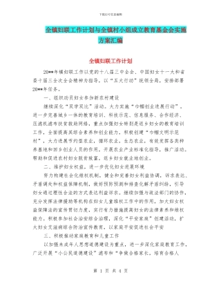 全镇妇联工作计划与全镇村小组成立教育基金会实施方案汇编