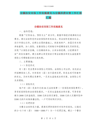全镇治安双保工作实施意见与全镇洪涝灾害工作汇报汇编