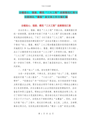 全镇连心、强基、模范“三大工程”进展情况汇报与全面深化“量服”宣文体工作方案汇编
