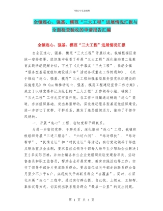 全镇连心、强基、模范“三大工程”进展情况汇报与全面检查验收的申请报告汇编