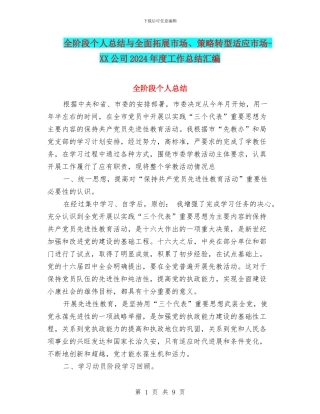 全阶段个人总结与全面拓展市场、策略转型适应市场