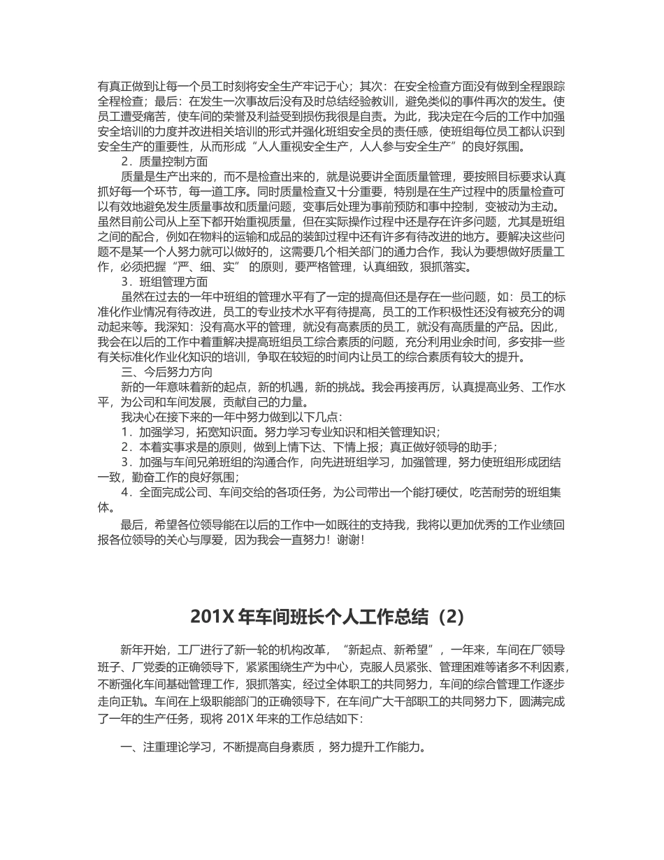 最新车间班长个人工作总结_第2页