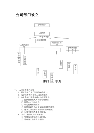 影视公司部门设立及职责