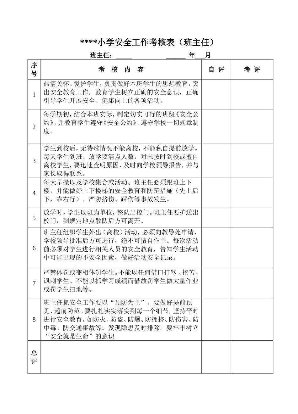 小学安全工作考核表(全)_第1页