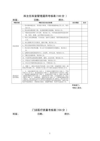 医院各科室医疗安全质量考核细则及评分表