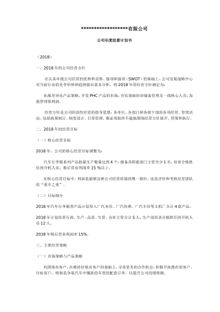 公司年度经营计划书2018