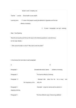 人教版高二英语选修6导学案：Unit3+A+Healthy+Life+Reading
