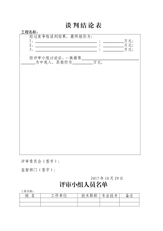 竞争性磋商开标评标表格