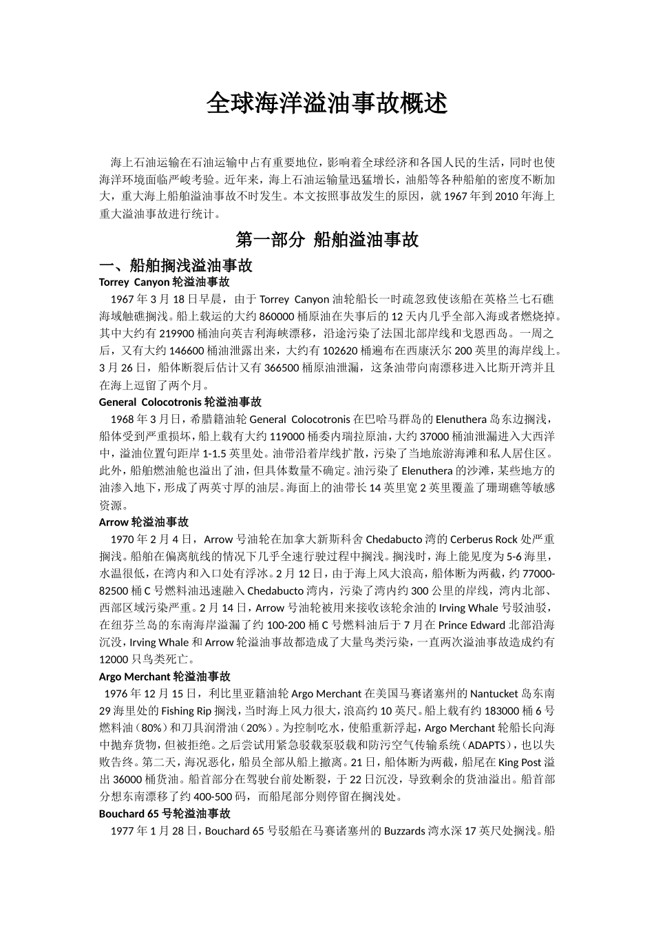 全球海洋溢油事故概述_第1页