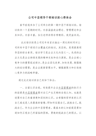 公司中层领导干部培训班心得体会