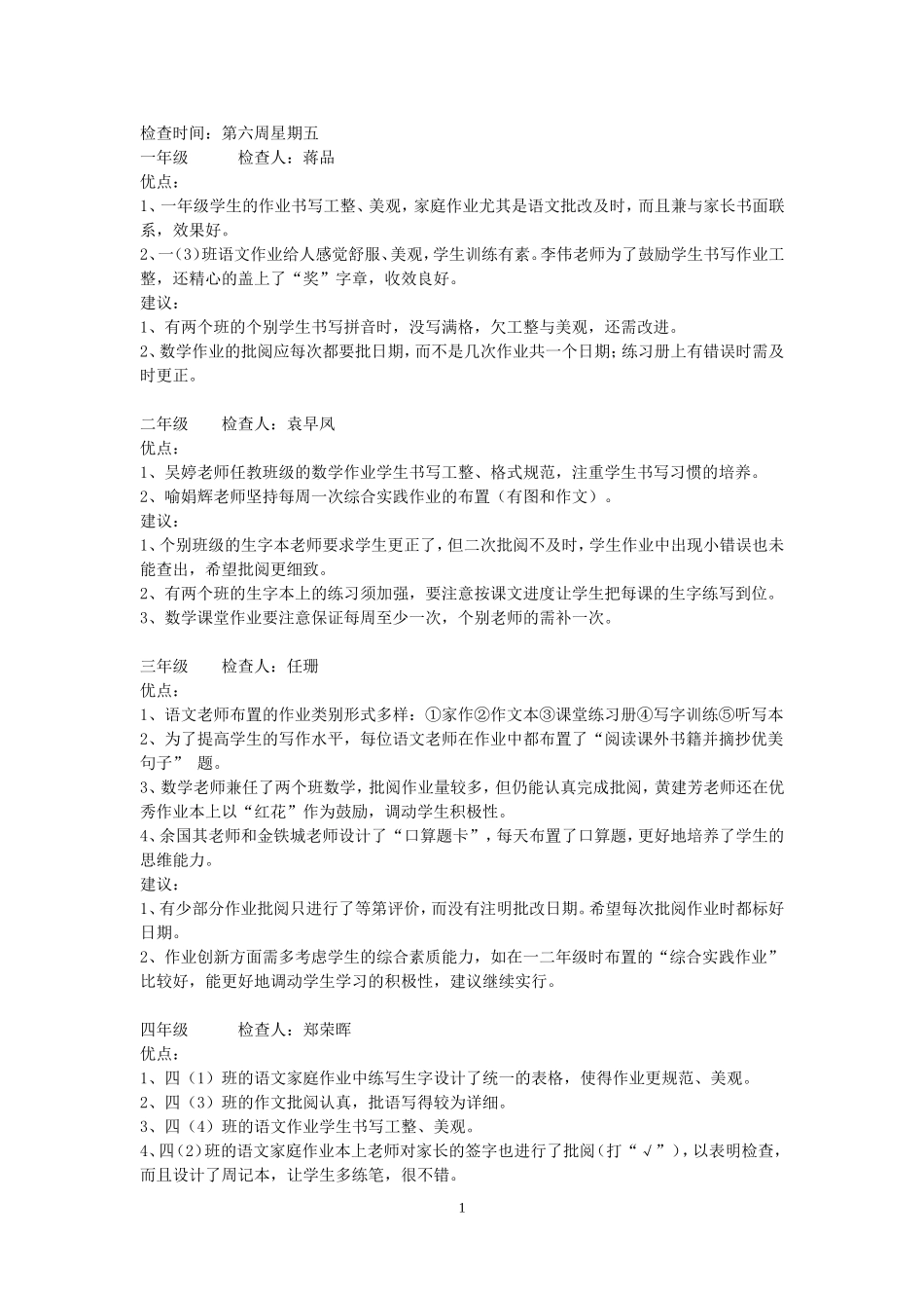 小学作业检查情况反馈_第1页