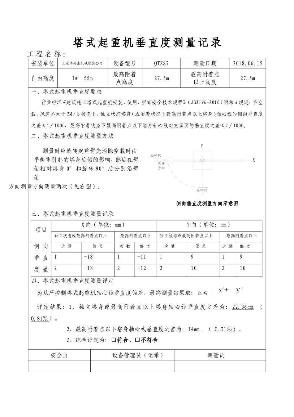 塔式起重机垂直度测量记录_第1页