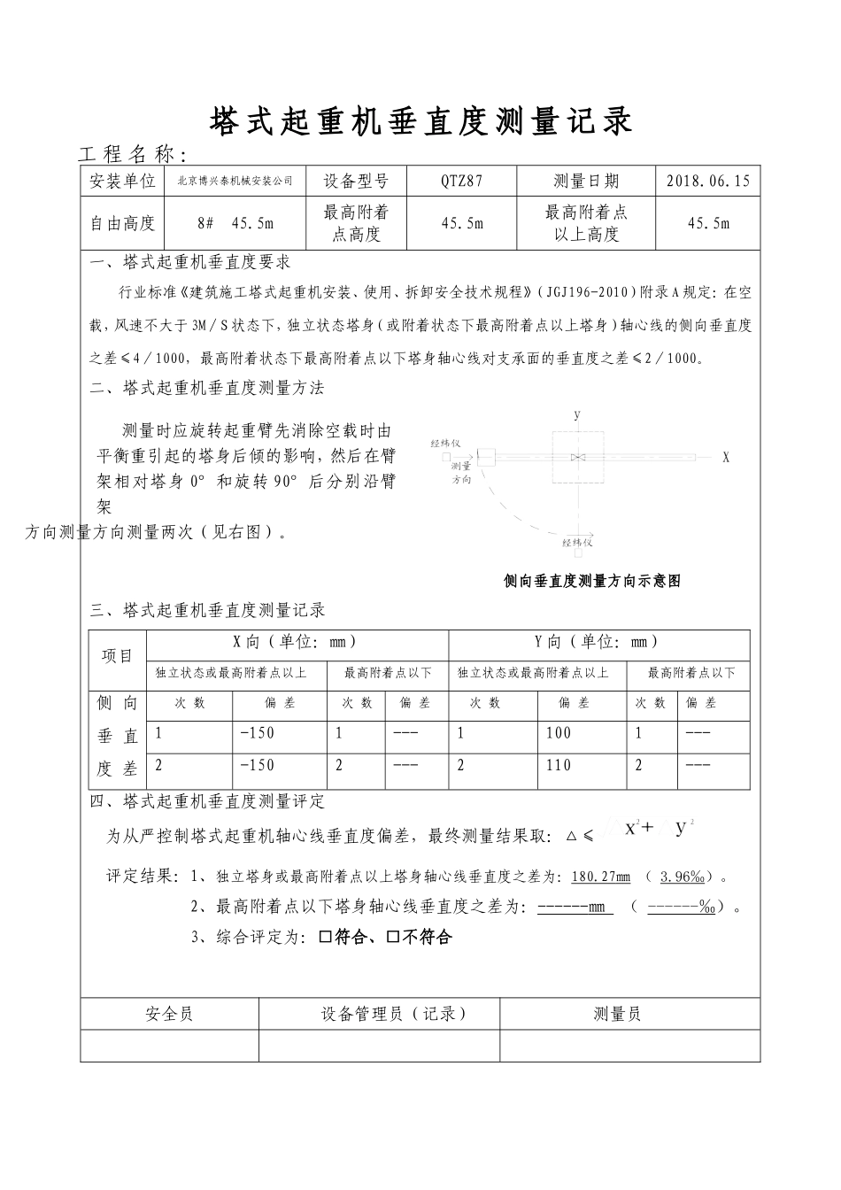 塔式起重机垂直度测量记录_第3页