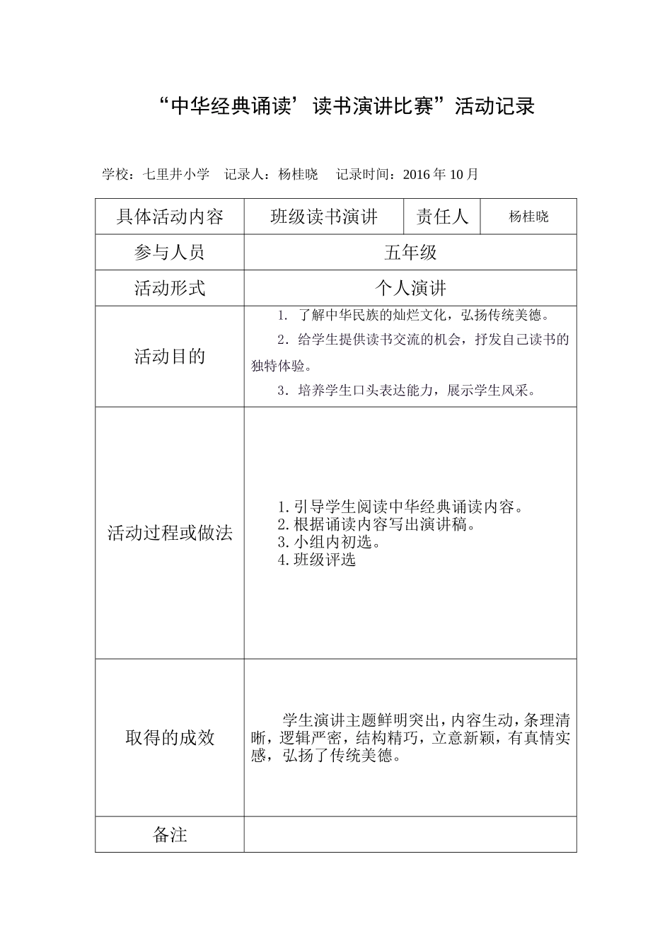 中华经典诵读活动记录表_第1页