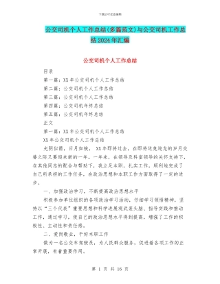 公交司机个人工作总结与公交司机工作总结2024年汇编