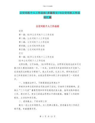 公交司机个人工作总结与公交司机工作总结汇编