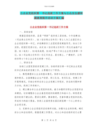 公企业党组织第一书记选派工作方案与公众安全感和满意度提升活动方案汇编