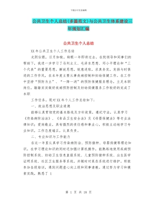 公共卫生个人总结与公共卫生体系建设三年规划汇编