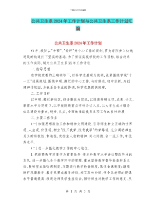 公共卫生系2024年工作计划与公共卫生系工作计划汇编