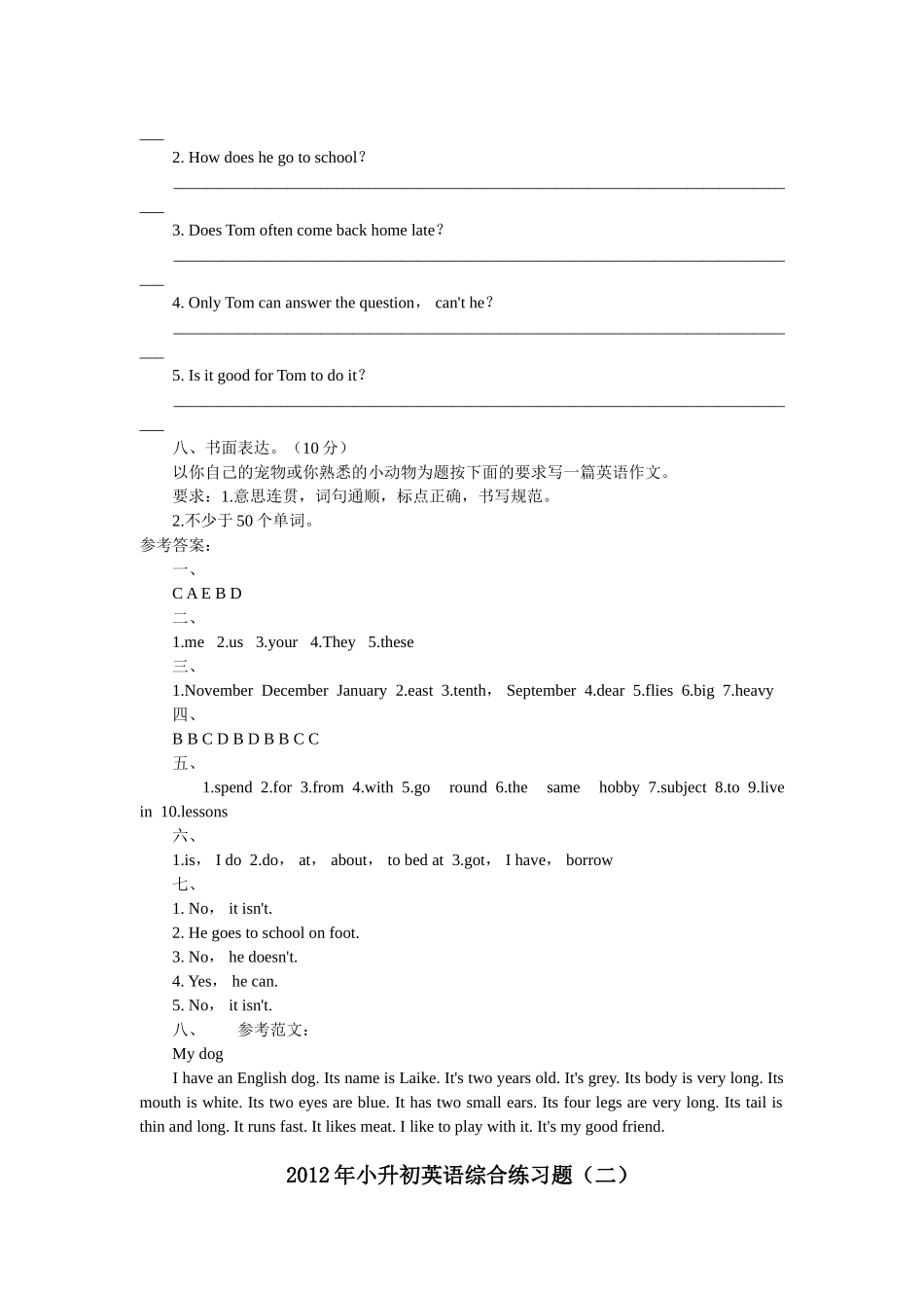 经典-小升初英语综合练习题,含详细答案_第3页