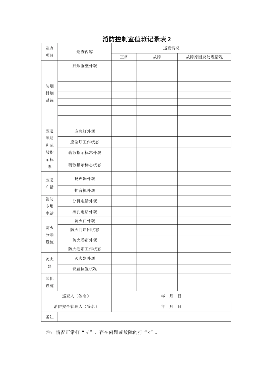 消防控制室值班记录表_第2页