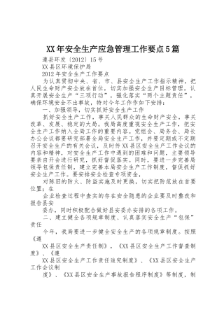 XX年安全生产应急管理工作要点5篇