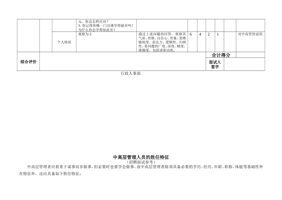 中高层管理人员面试要素与评价评分表_第3页